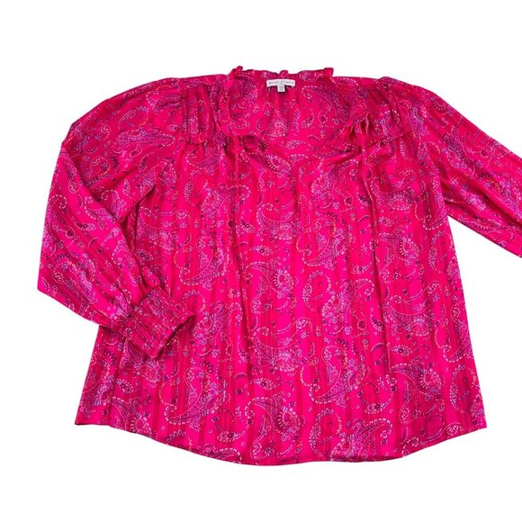 Maison D Amélie Paris Fuchsia & Blue Paisley Blouse US Medium Long Sleeve 100% - Picture 1 of 5